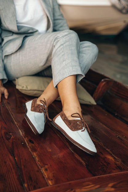 Clouds blue and coconut brown By Gondolina Shoes