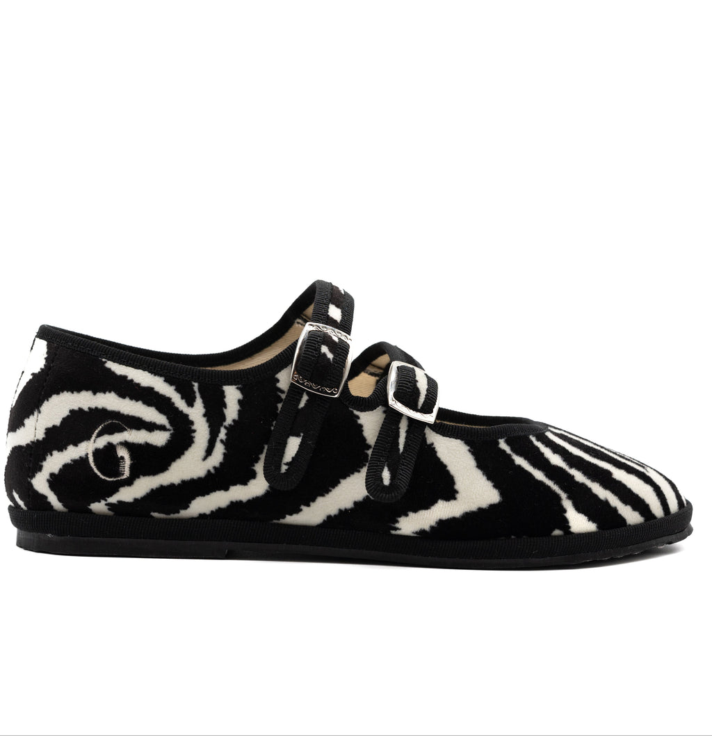 Zebra Mary Jane double lace ballet flats