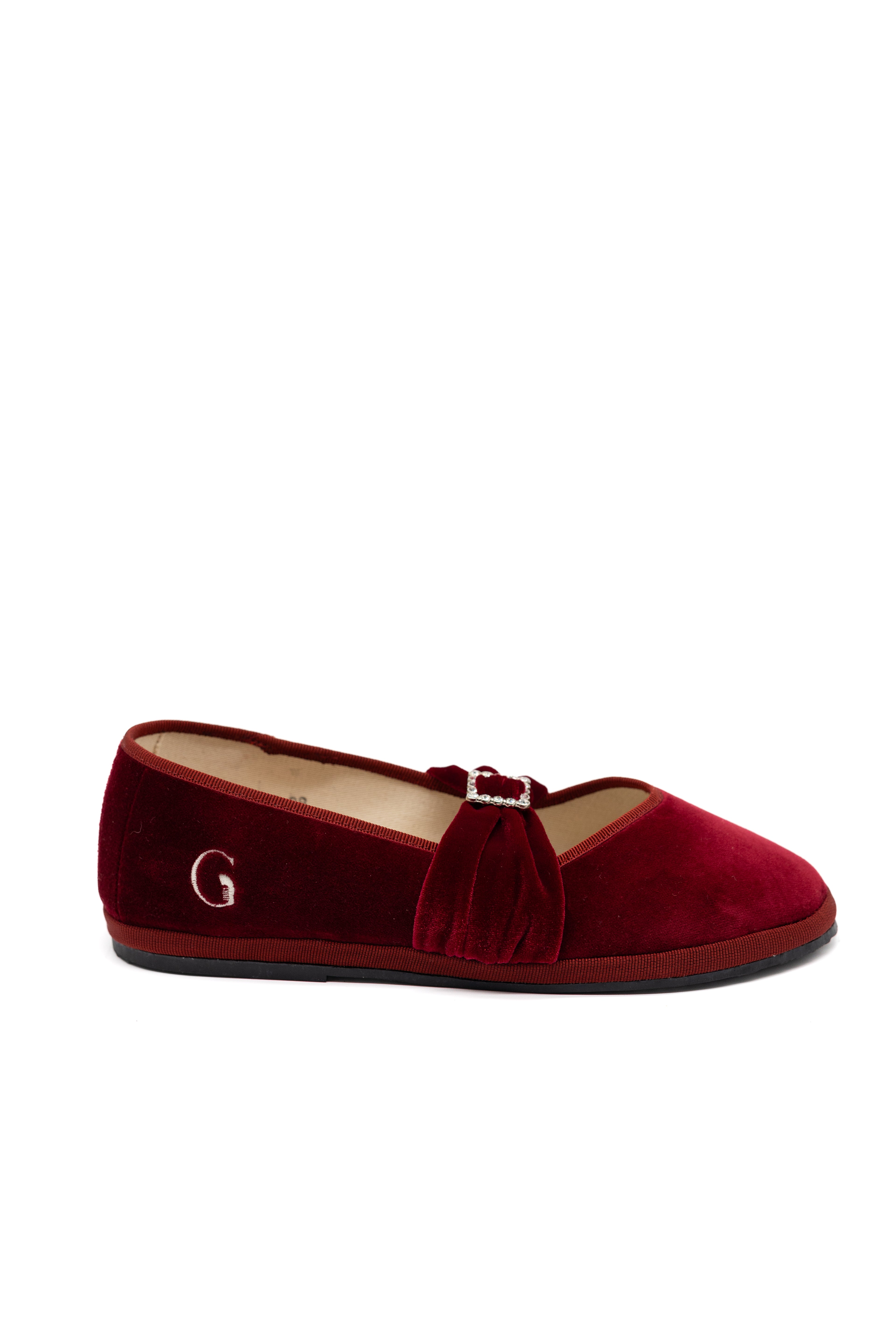 Handcrafted Gondolina Biennale Ballet Flat in red velvet, featuring authentic Venetian design, side view