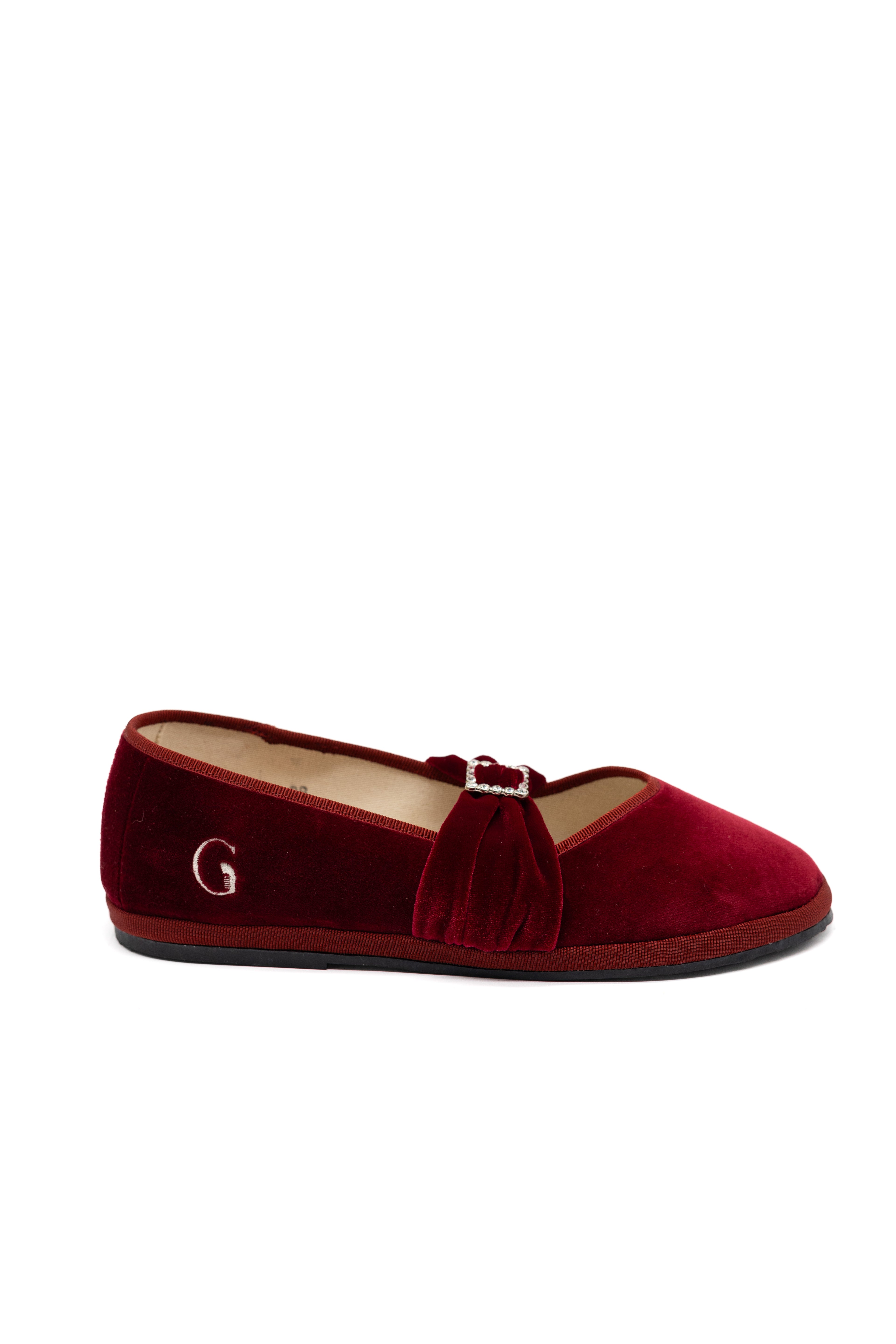 Handcrafted Gondolina Biennale Ballet Flat in red velvet, featuring authentic Venetian design, main view
