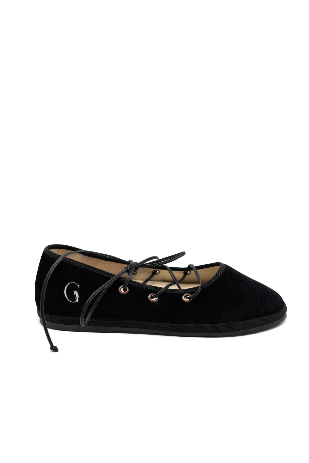 Handcrafted Gondolina Mascareta Ballet Flat in black velvet, featuring authentic Venetian design, main view