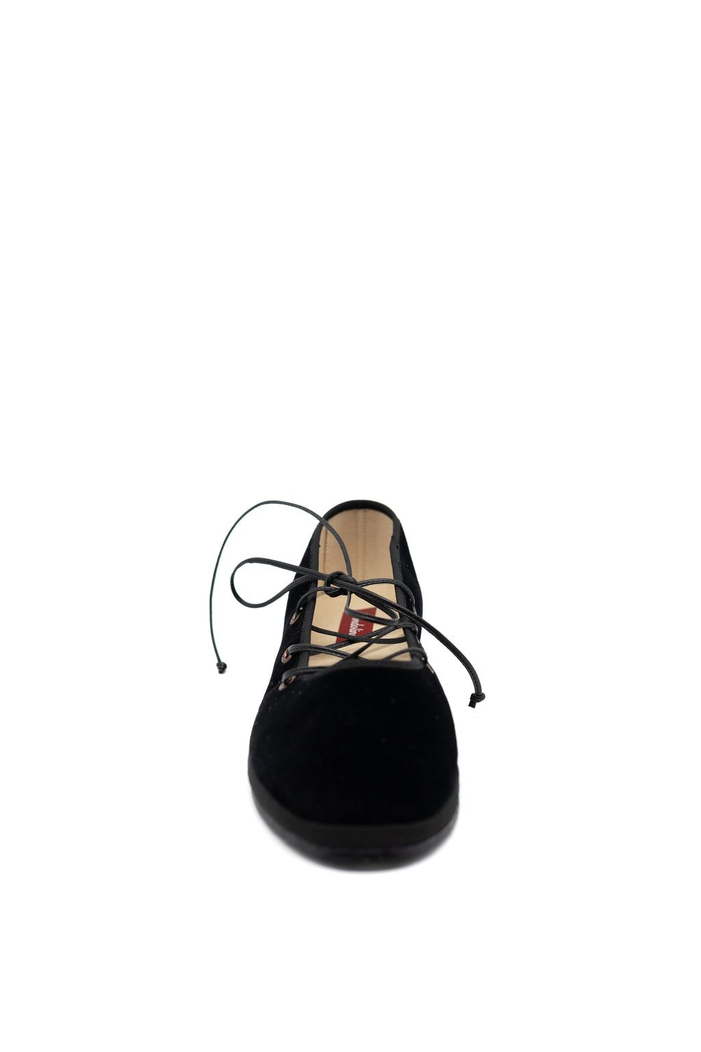 Handcrafted Gondolina Mascareta Ballet Flat in black velvet, featuring authentic Venetian design, Front view