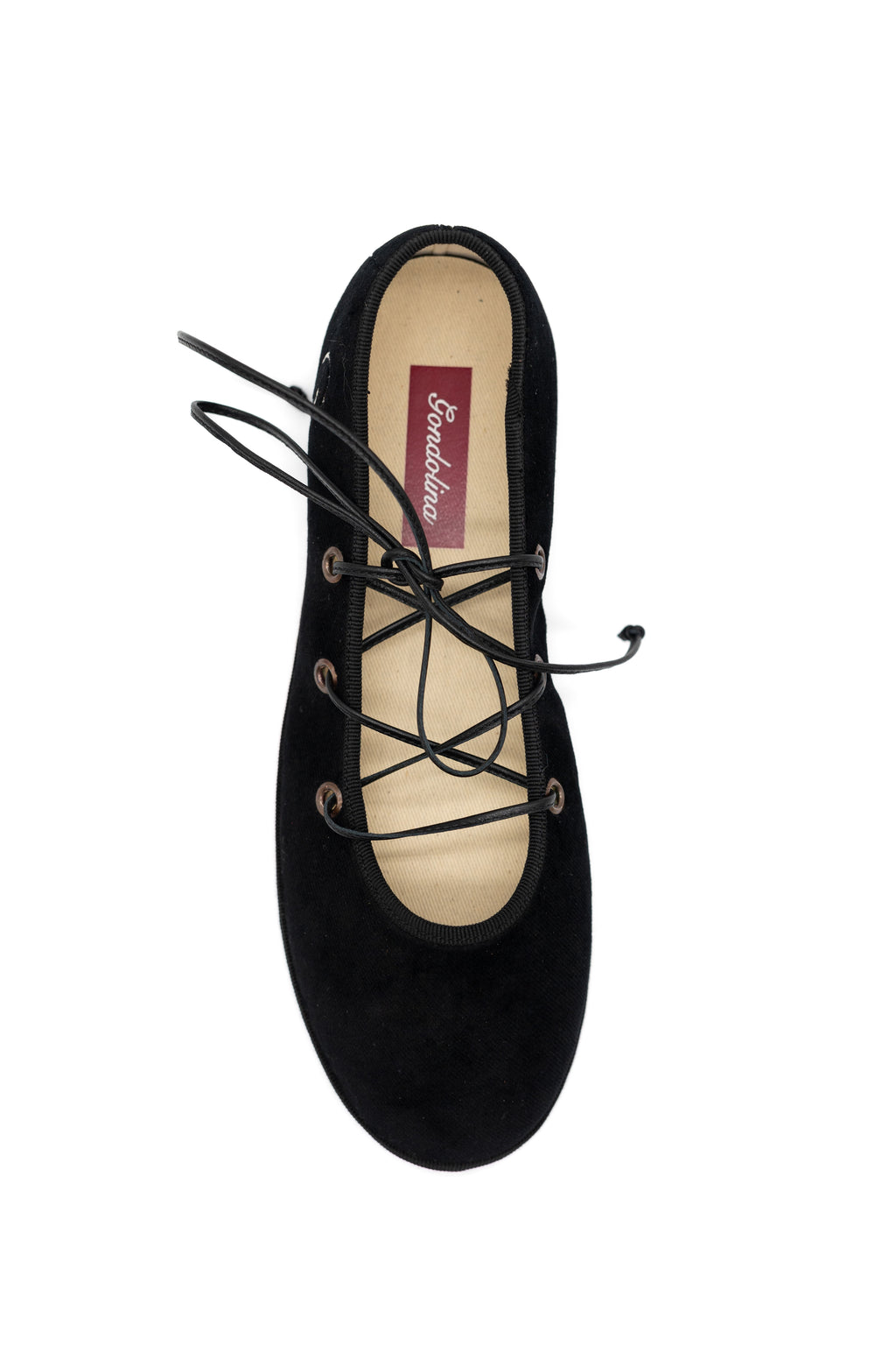 Handcrafted Gondolina Mascareta Ballet Flat in black velvet, featuring authentic Venetian design, Top view