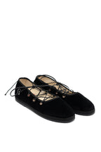 Handcrafted Gondolina Mascareta Ballet Flat in black velvet, featuring authentic Venetian design, details