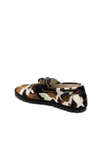 Handcrafted Gondolina Rodeo boat shoes in cow print, featuring authentic Venetian design, back view