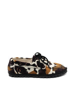 Handcrafted Gondolina Rodeo boat shoes in cow print, featuring authentic Venetian design, side view