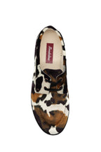 Handcrafted Gondolina Rodeo boat shoes in cow print, featuring authentic Venetian design, top view