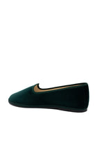 Handcrafted Gondolina Alberoni flats in dark green velvet, featuring authentic Venetian design, back view