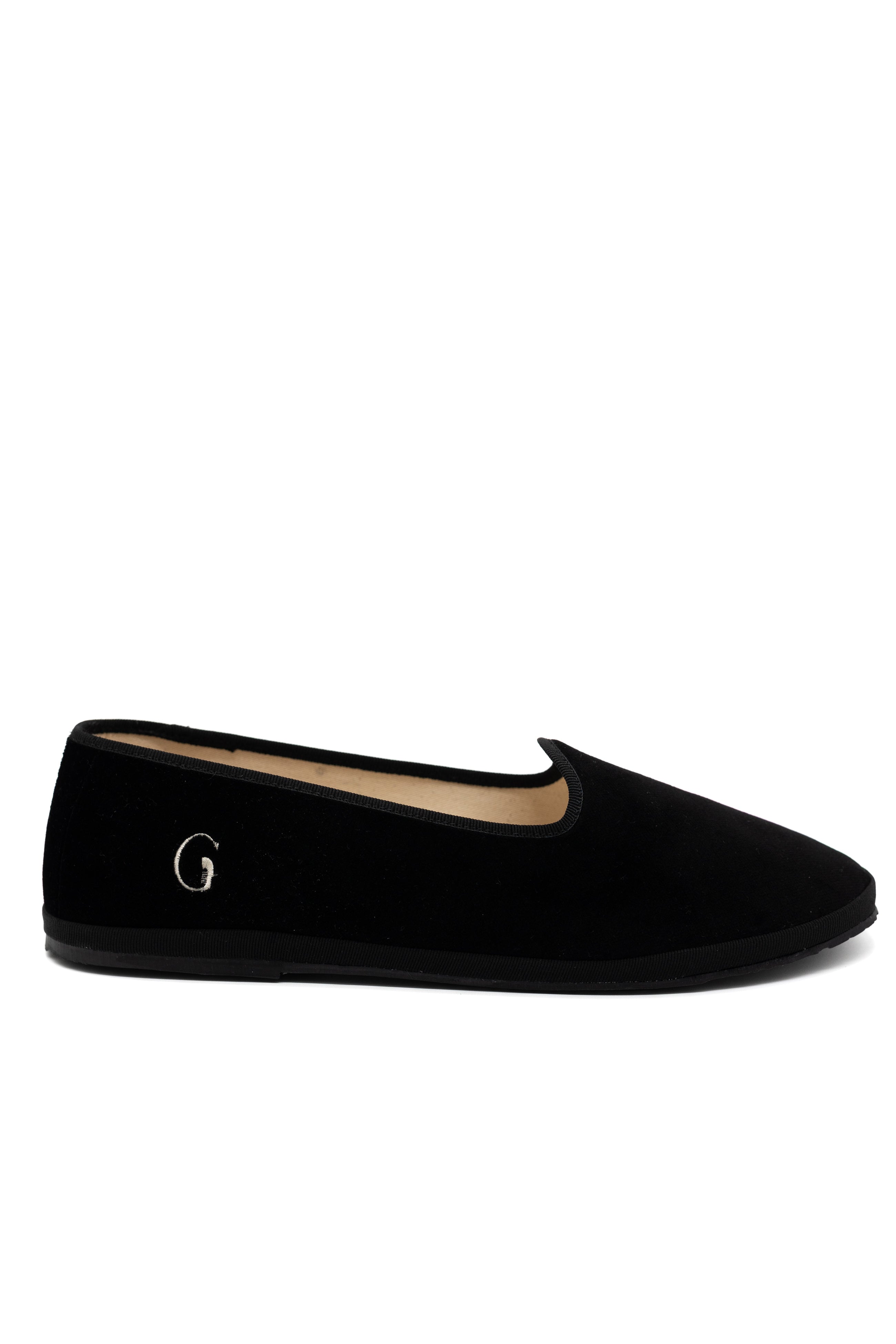Handcrafted Gondolina Bucintoro flats in black velvet, featuring authentic Venetian design, main view