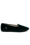 Handcrafted Gondolina Bucintoro flats in dark green velvet, featuring authentic Venetian design, main view