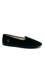Handcrafted Gondolina Bucintoro flats in dark green velvet, featuring authentic Venetian design, side view