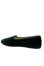 Handcrafted Gondolina Bucintoro flats in dark green velvet, featuring authentic Venetian design, back view