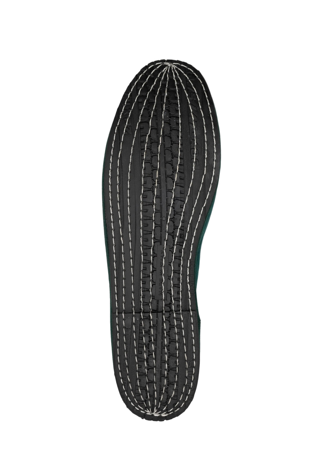 Handcrafted Gondolina Bucintoro flats in dark green velvet, featuring authentic Venetian design, sole detail