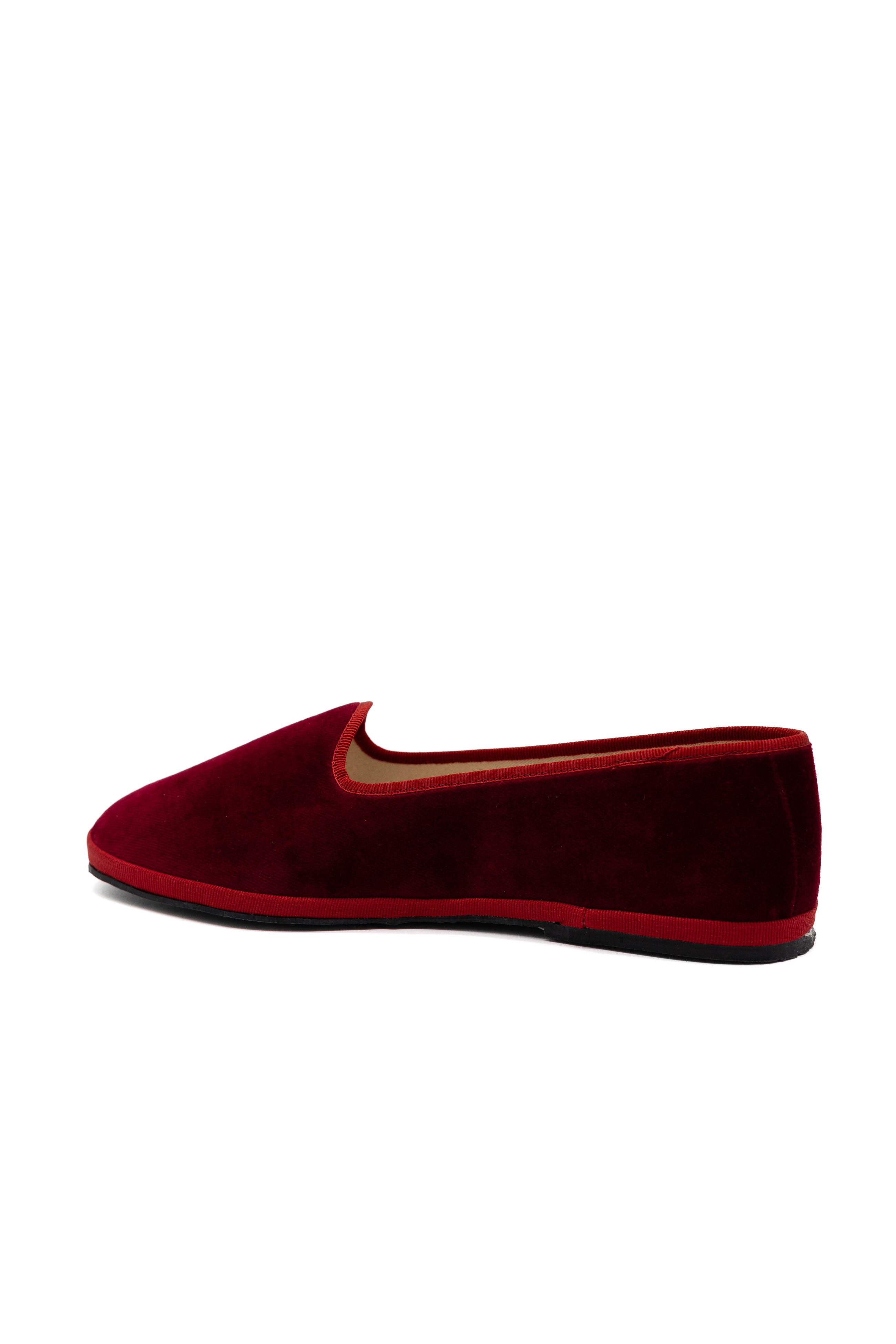 Handcrafted Gondolina Bucintoro flats in dark red velvet, featuring authentic Venetian design, back view