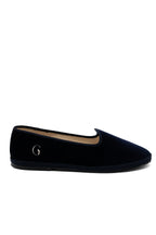 Handcrafted Gondolina Bucintoro flats in navy velvet, featuring authentic Venetian design, main view