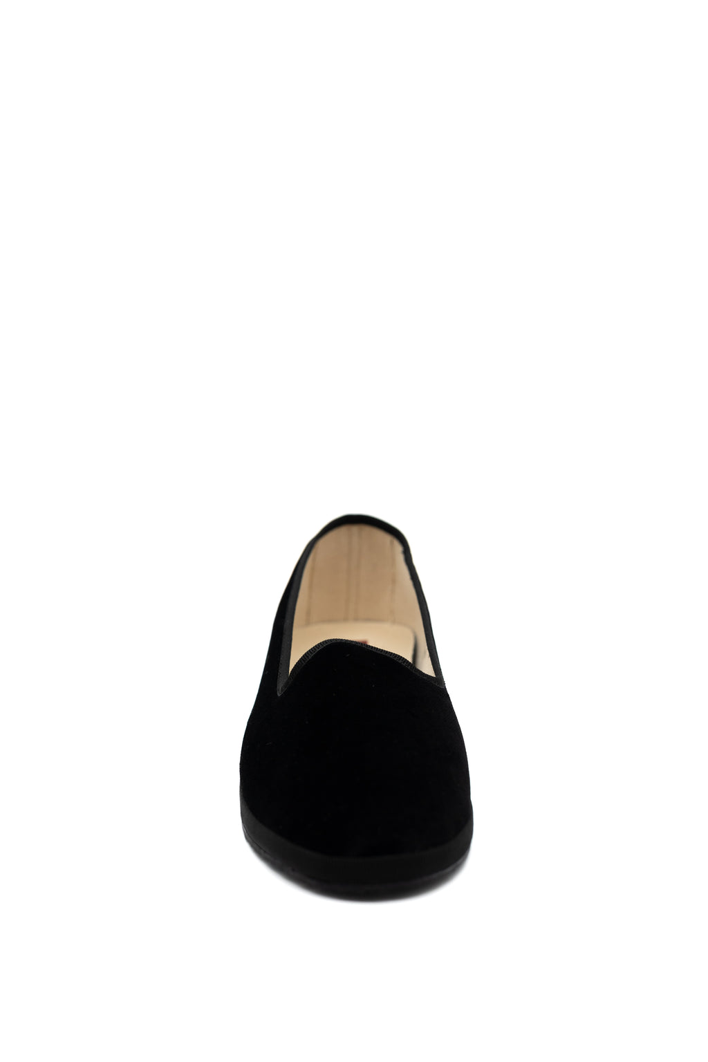 Handcrafted Gondolina Pellestrina flats for women in black velvet, authentic Venetian style, front view