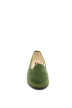 Handcrafted Gondolina Sant Erasmo flats in light green velvet, featuring authentic Venetian design, front view