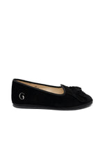 Handcrafted Gondolina Bigontina tassel flats in black velvet for women, featuring authentic Venetian design, side view