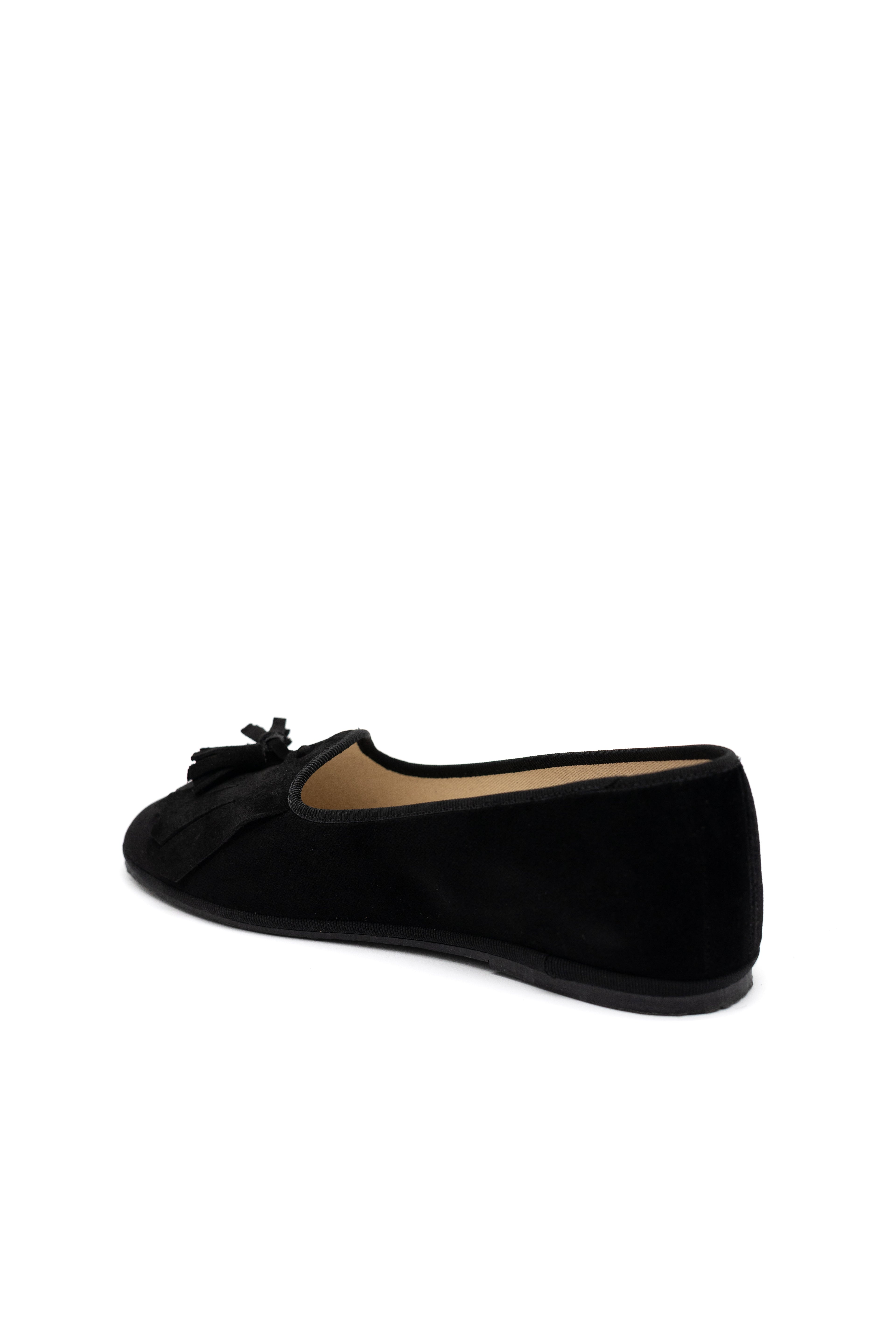 Handcrafted Gondolina Bigontina tassel flats in black velvet for women, featuring authentic Venetian design, back view