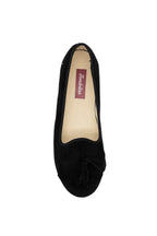 Handcrafted Gondolina Bigontina tassel flats in black velvet for women, featuring authentic Venetian design, top view