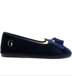 Handcrafted Gondolina Lagazuoi fringe tassel flats in blue velvet, featuring authentic Venetian design, side view