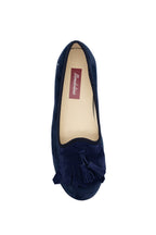 Handcrafted Gondolina Lagazuoi fringe tassel flats in blue velvet for women, featuring authentic Venetian design, top view