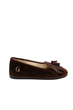 Handcrafted Gondolina Loita fringe tassel flats in brown velvet for women, featuring authentic Venetian design, side view