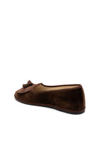Handcrafted Gondolina Loita fringe tassel flats in brown velvet for women, featuring authentic Venetian design, back view