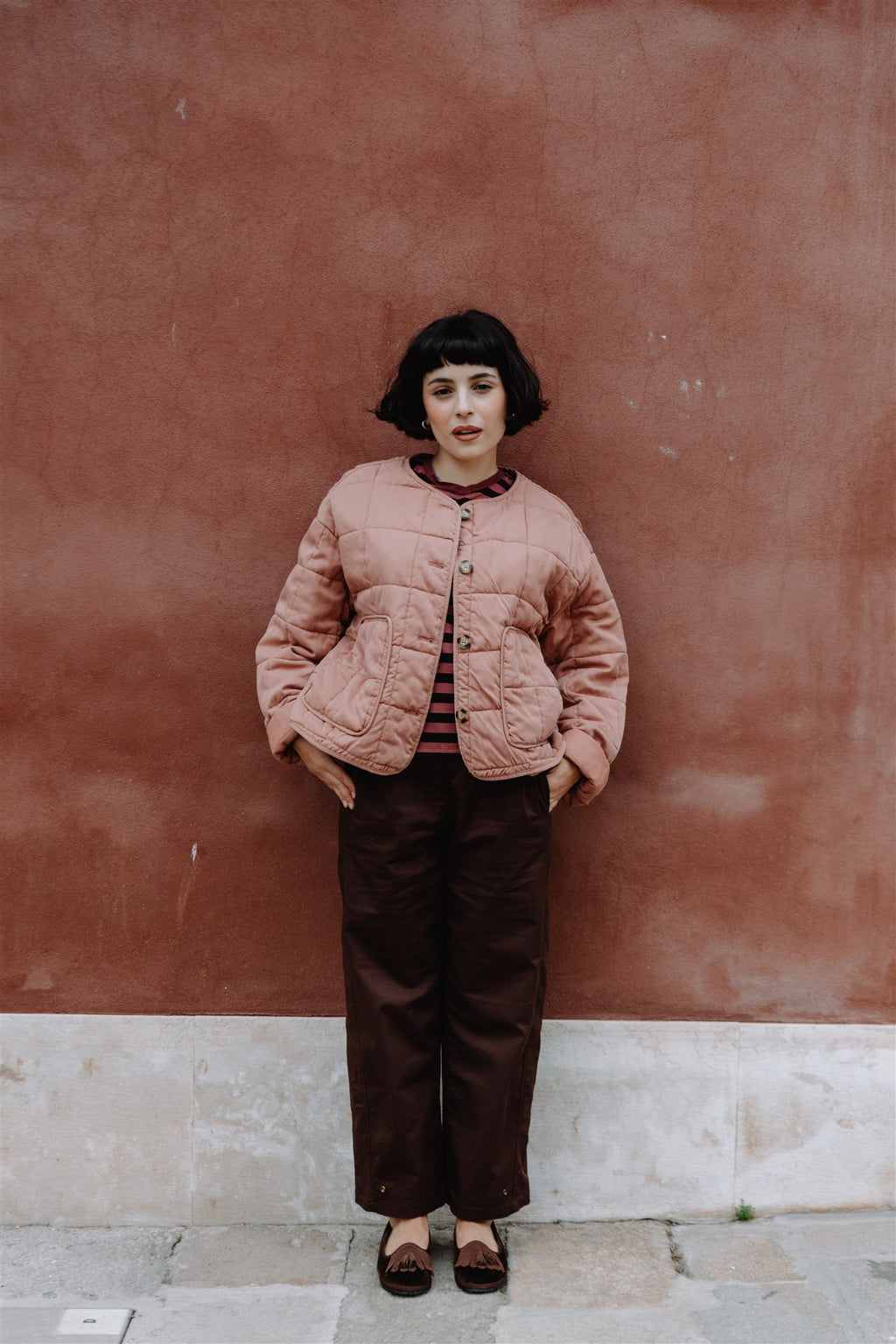 Handcrafted Gondolina Loita fringe tassel flats in brown velvet for women, featuring authentic Venetian design, full-body