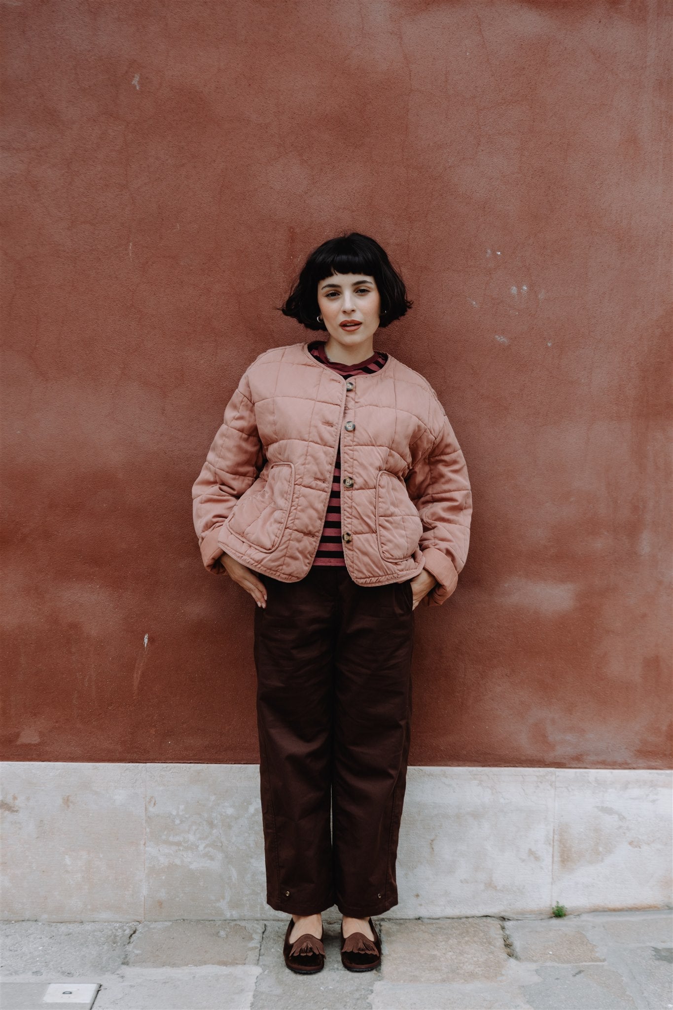 Handcrafted Gondolina Loita fringe tassel flats in brown velvet for women, featuring authentic Venetian design, full-body