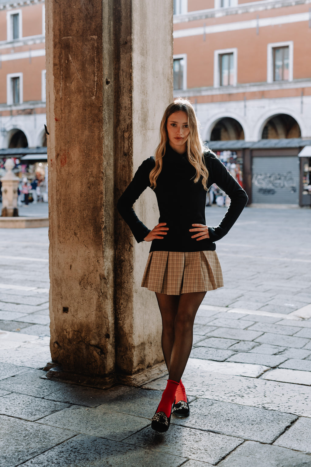 Handcrafted Gondolina Olympia tassel flats in black and leopard fringe in velvet, featuring authentic Venetian design, full-body