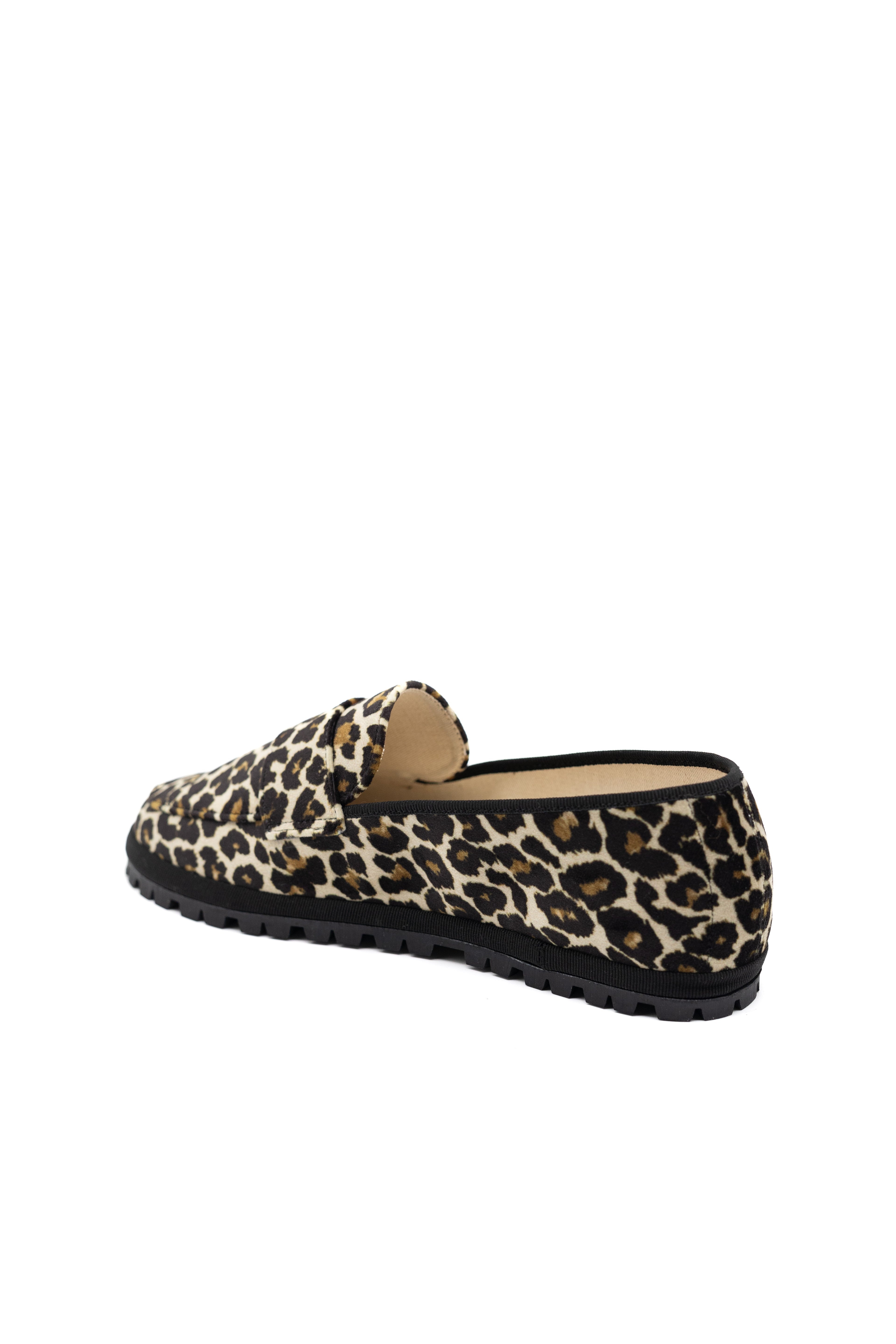 Handcrafted Gondolina Leopard loafers in print leopard velvet, featuring authentic Venetian design, back view