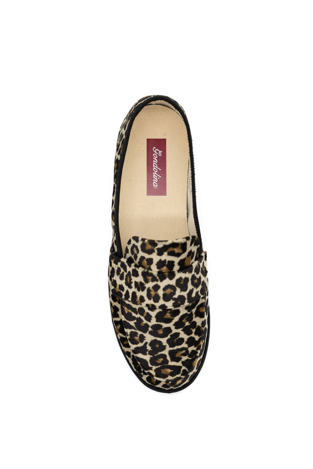 Handcrafted Gondolina Leopard loafers in print leopard velvet, featuring authentic Venetian design, top view