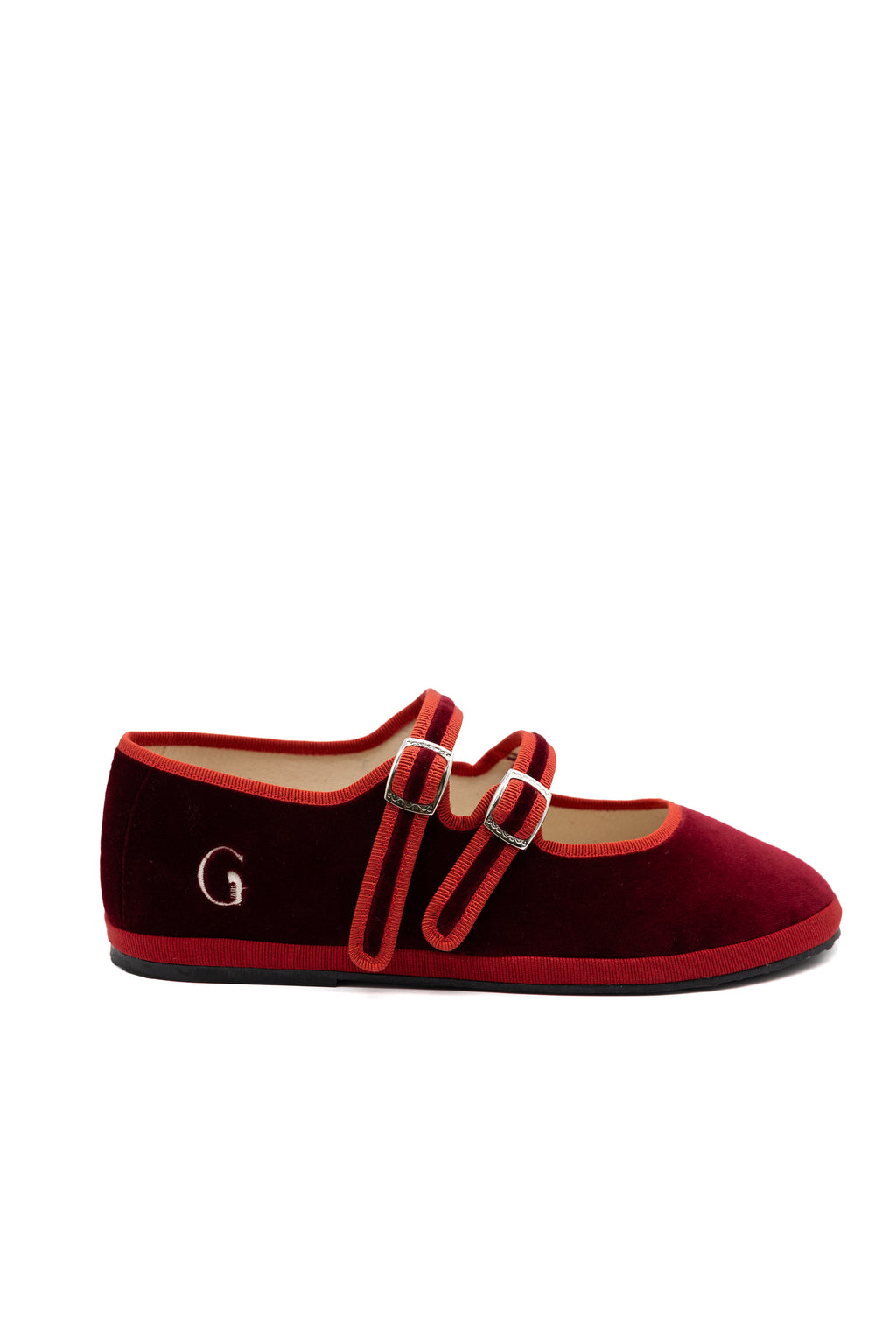 Handcrafted Gondolina Accademia Mary Jane in red velvet, featuring authentic Venetian design, main view
