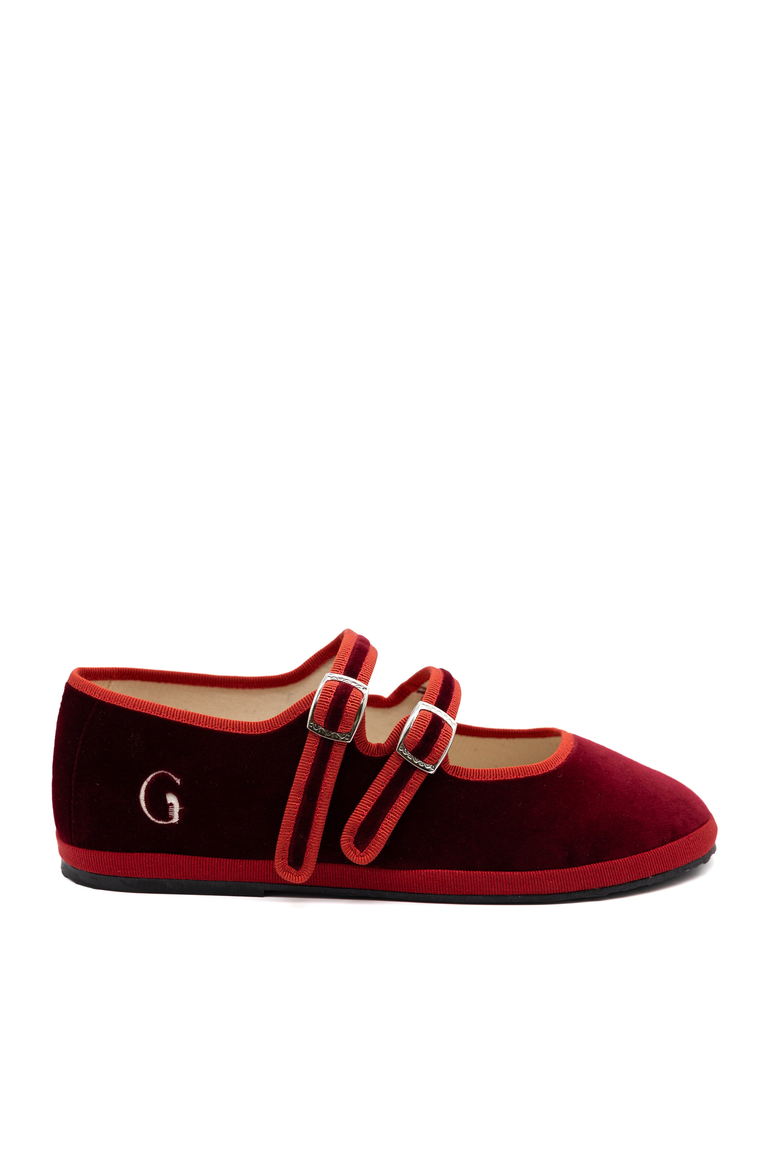 Handcrafted Gondolina Accademia Mary Jane in red velvet, featuring authentic Venetian design, main view