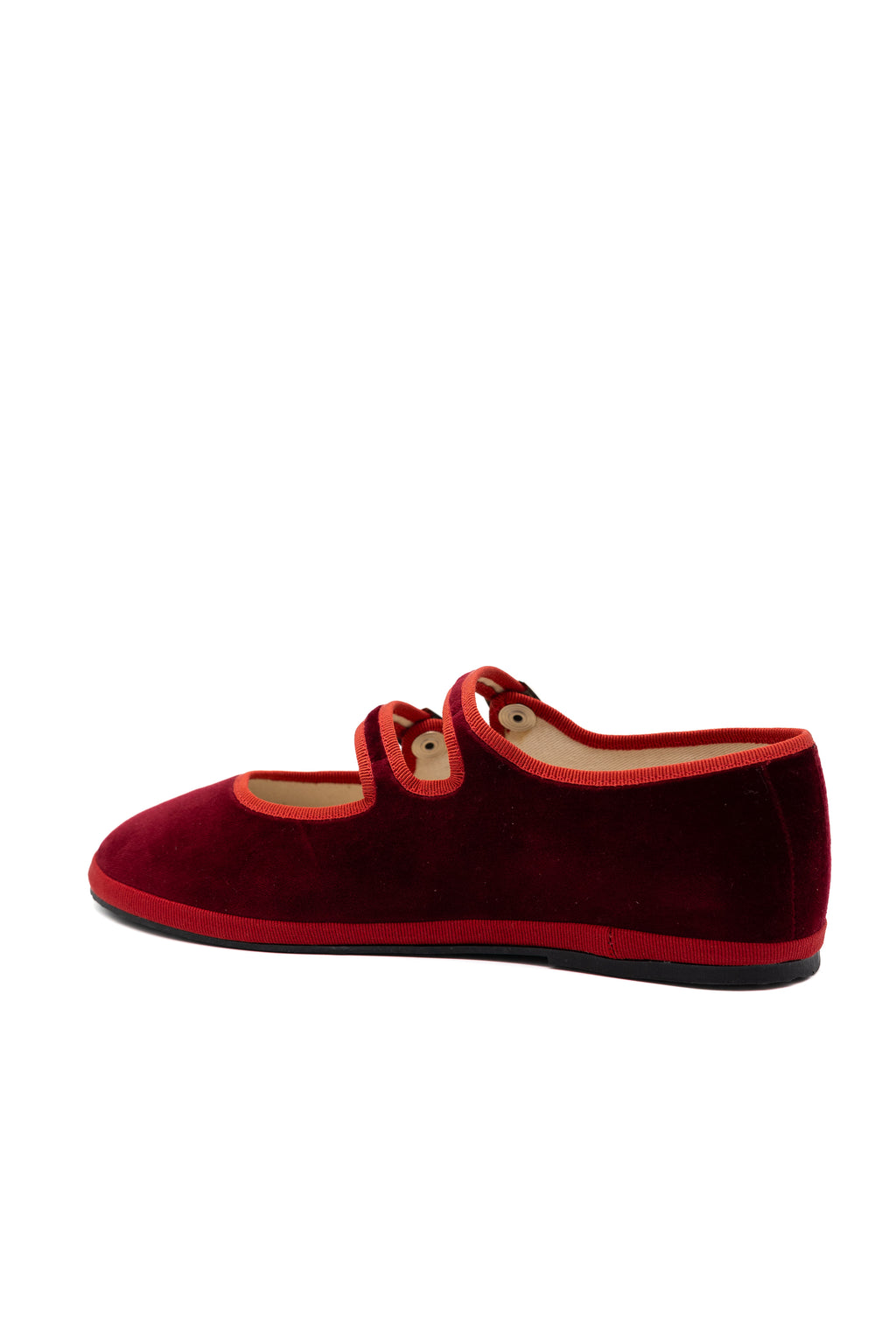 Handcrafted Gondolina Accademia Mary Jane in red velvet, featuring authentic Venetian design, back view