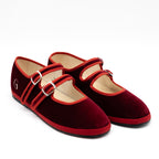 Handcrafted Gondolina Accademia Mary Jane in red velvet, featuring authentic Venetian design, close-up