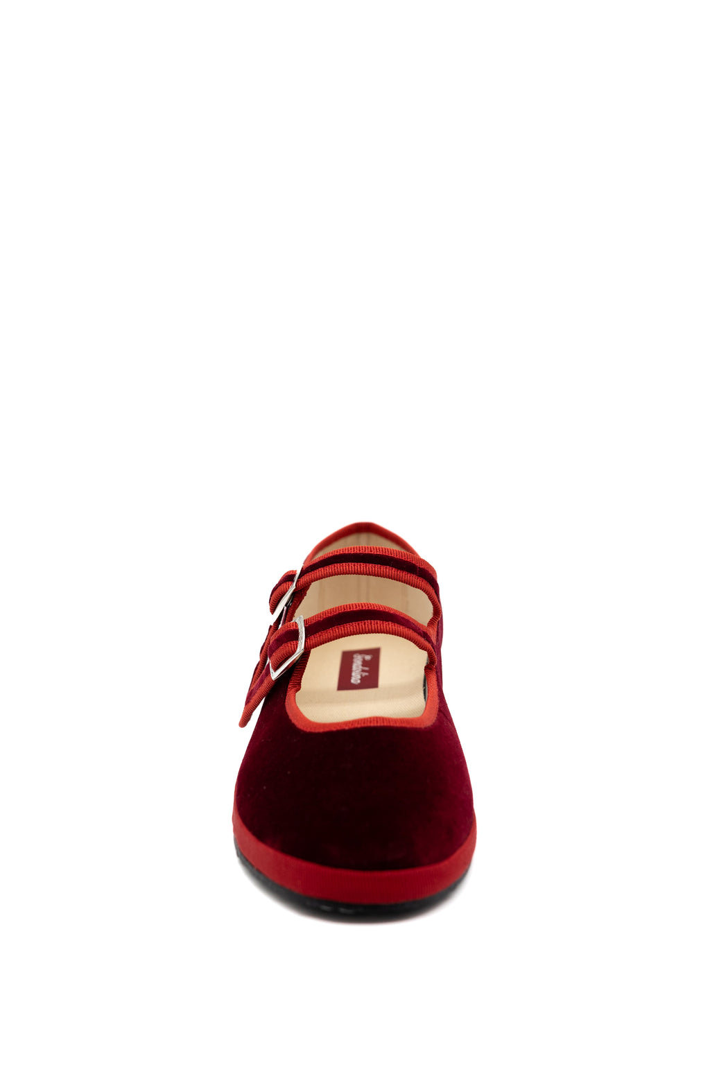 Handcrafted Gondolina Accademia Mary Jane in red velvet, featuring authentic Venetian design, front view