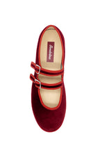 Handcrafted Gondolina Accademia Mary Jane in red velvet, featuring authentic Venetian design, top view