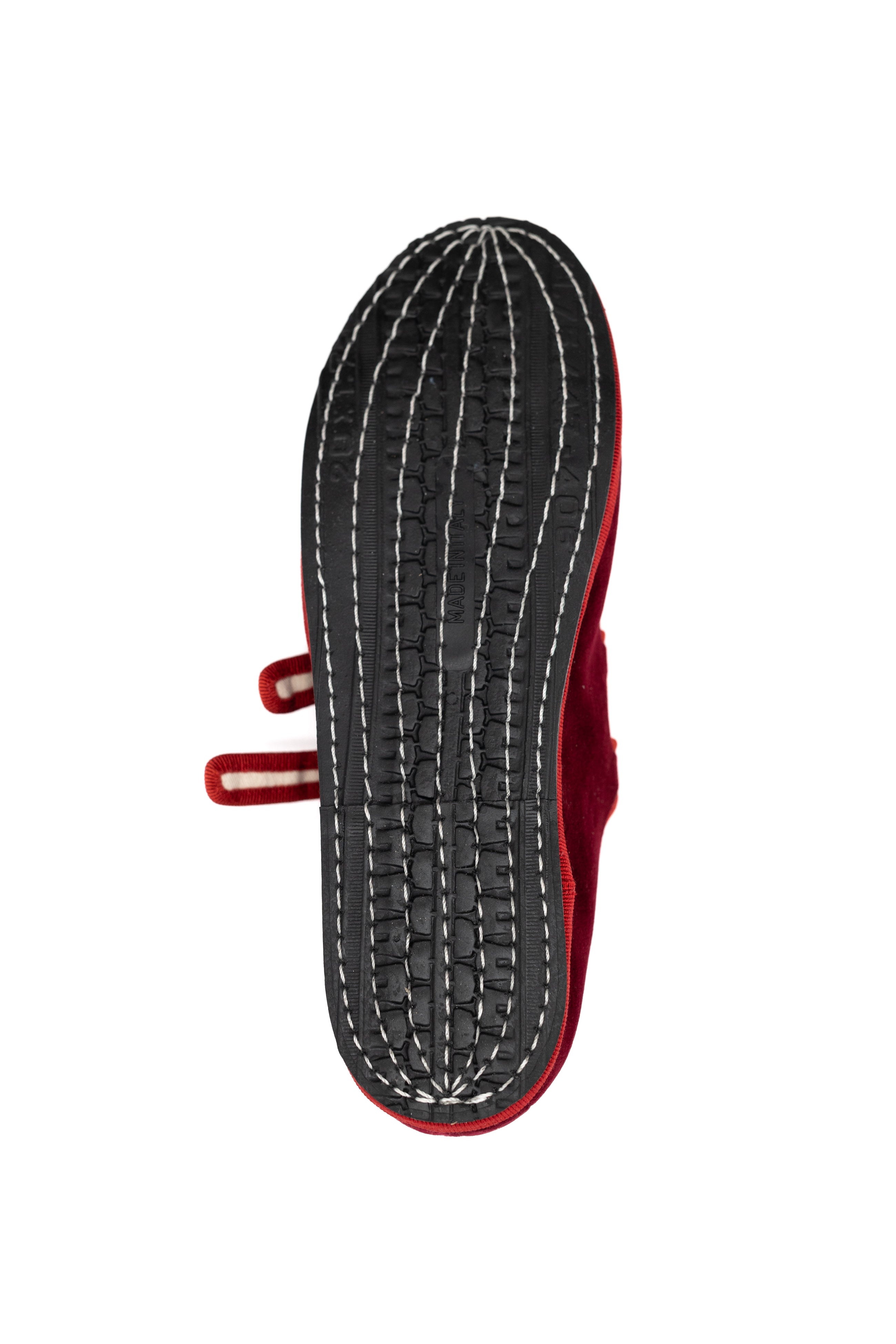 Handcrafted Gondolina Accademia Mary Jane in red velvet, featuring authentic Venetian design, sole detail