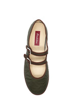 Handcrafted Gondolina Acqua Alta Mary Jane waterproof in green nylon, featuring authentic Venetian design, top view