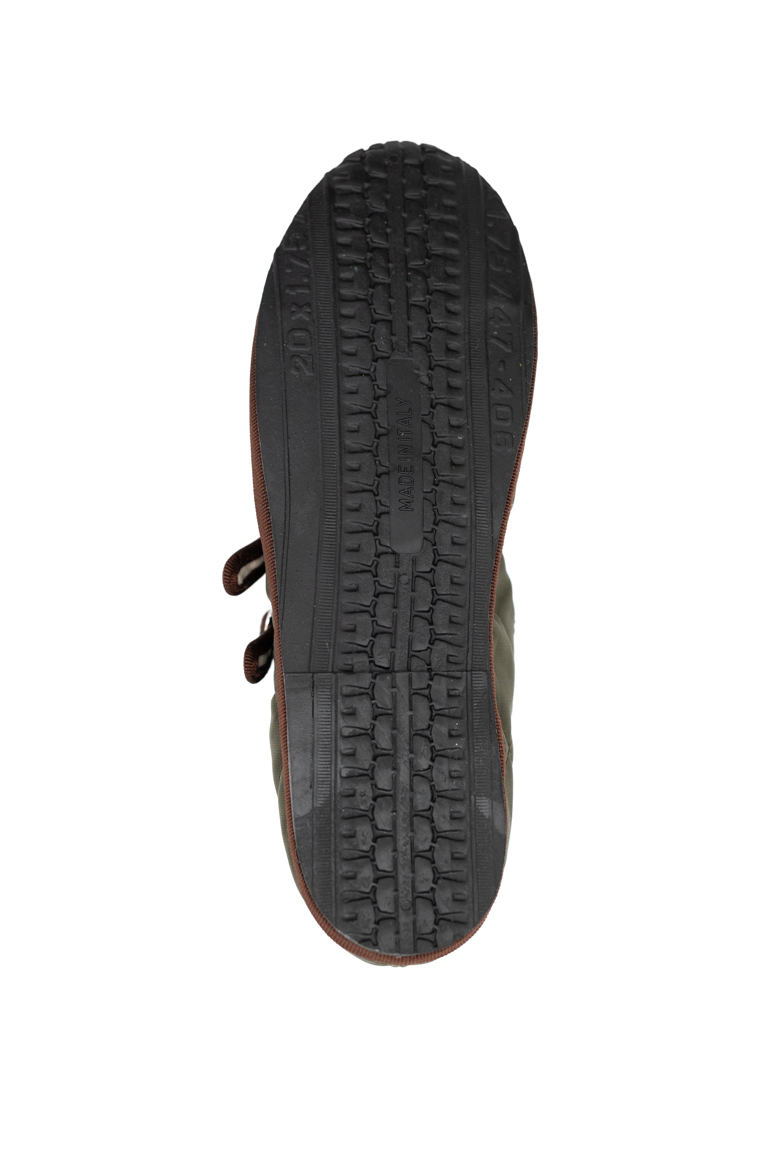 Handcrafted Gondolina Acqua Alta Mary Jane waterproof in green nylon, featuring authentic Venetian design, sole detail