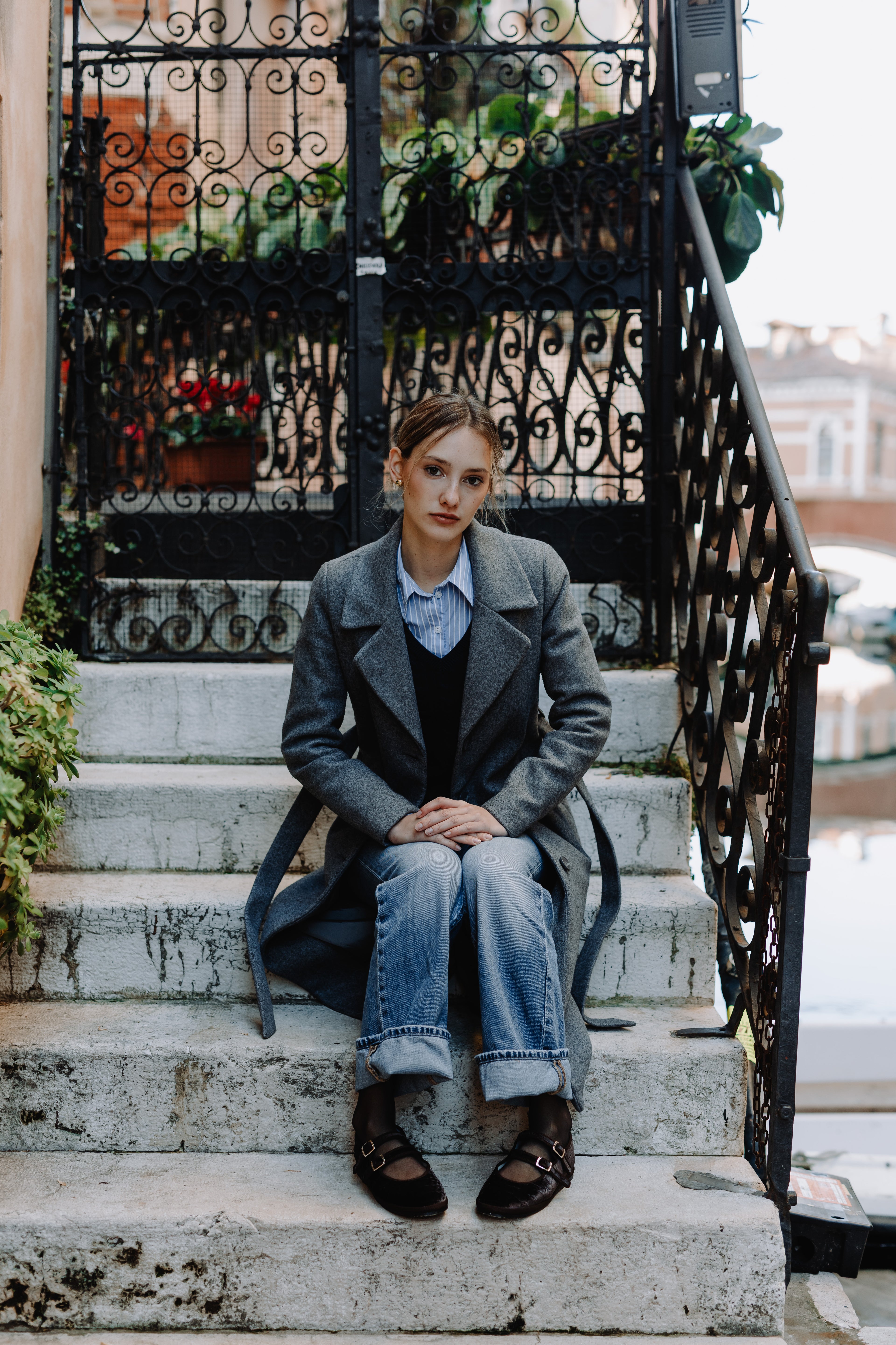 Handcrafted Gondolina Croco Mary Jane with brown crocodile effect, featuring authentic Venetian design, full-body