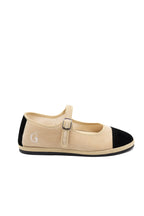 Handcrafted Gondolina Damier Mary Jane in nude velvet with toe in black suede, featuring authentic Venetian design, main view