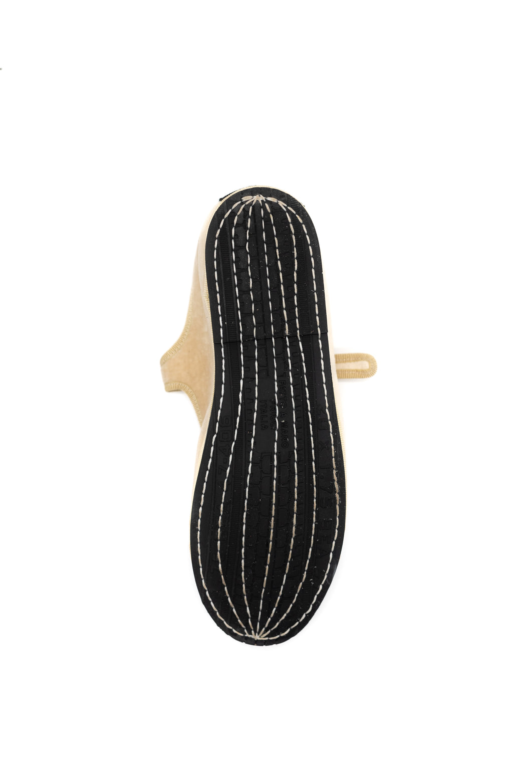 Handcrafted Gondolina Damier Mary Jane in nude velvet with toe in black suede, featuring authentic Venetian design, sole detail