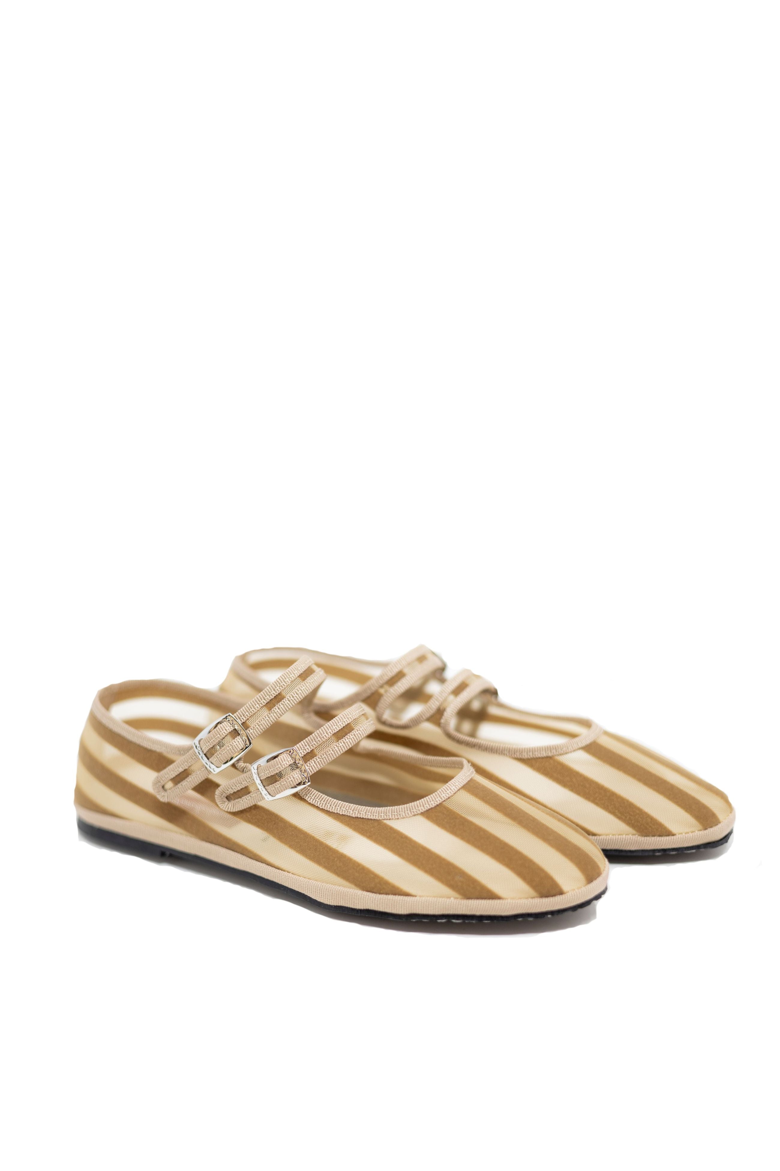 Handcrafted Gondolina Deserto in light brown stripes in mesh for women, featuring authentic Venetian design, close-up