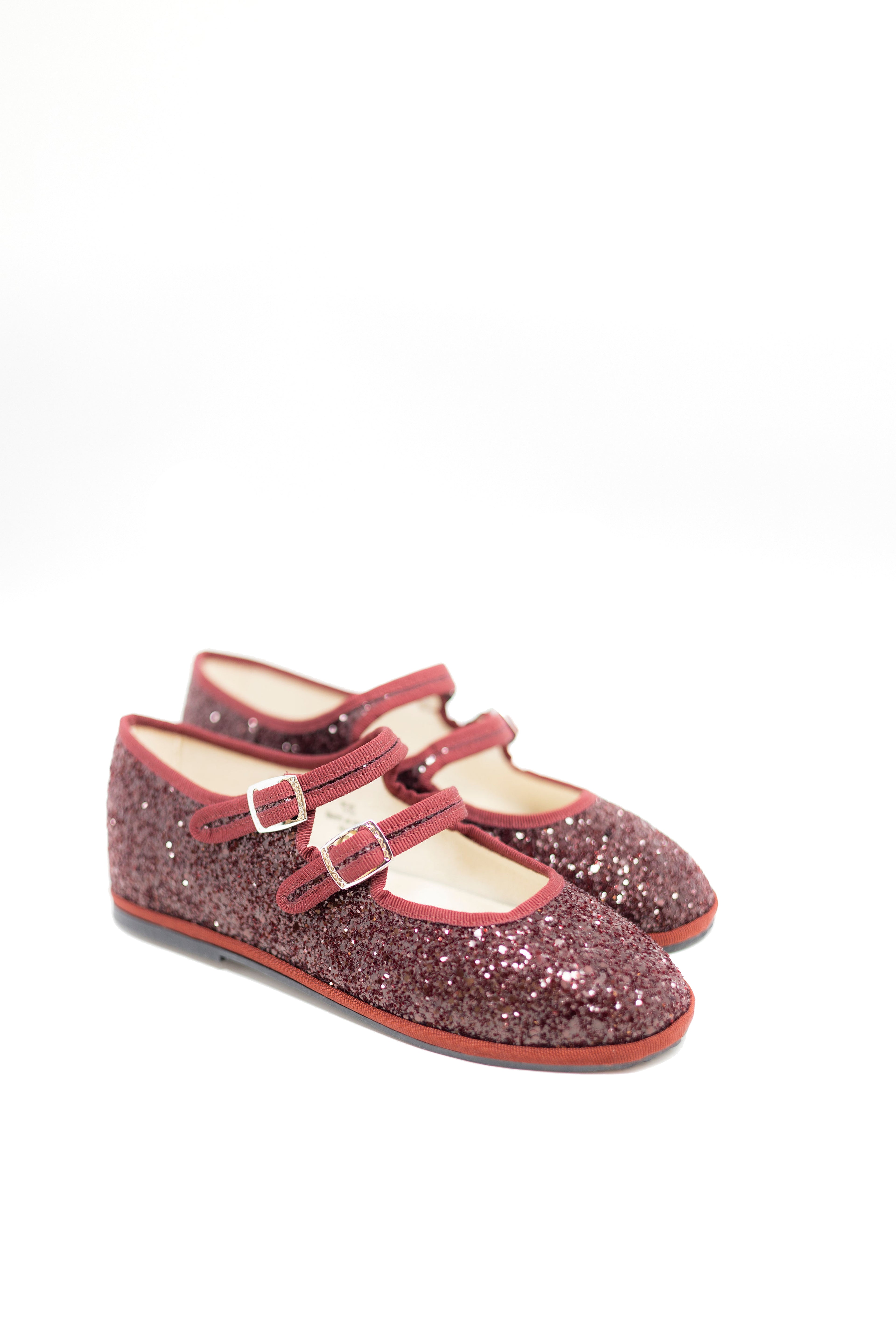 Handcrafted Gondolina Giudecca Mary Jane in burgundy glitter for women, featuring authentic Venetian design, details
