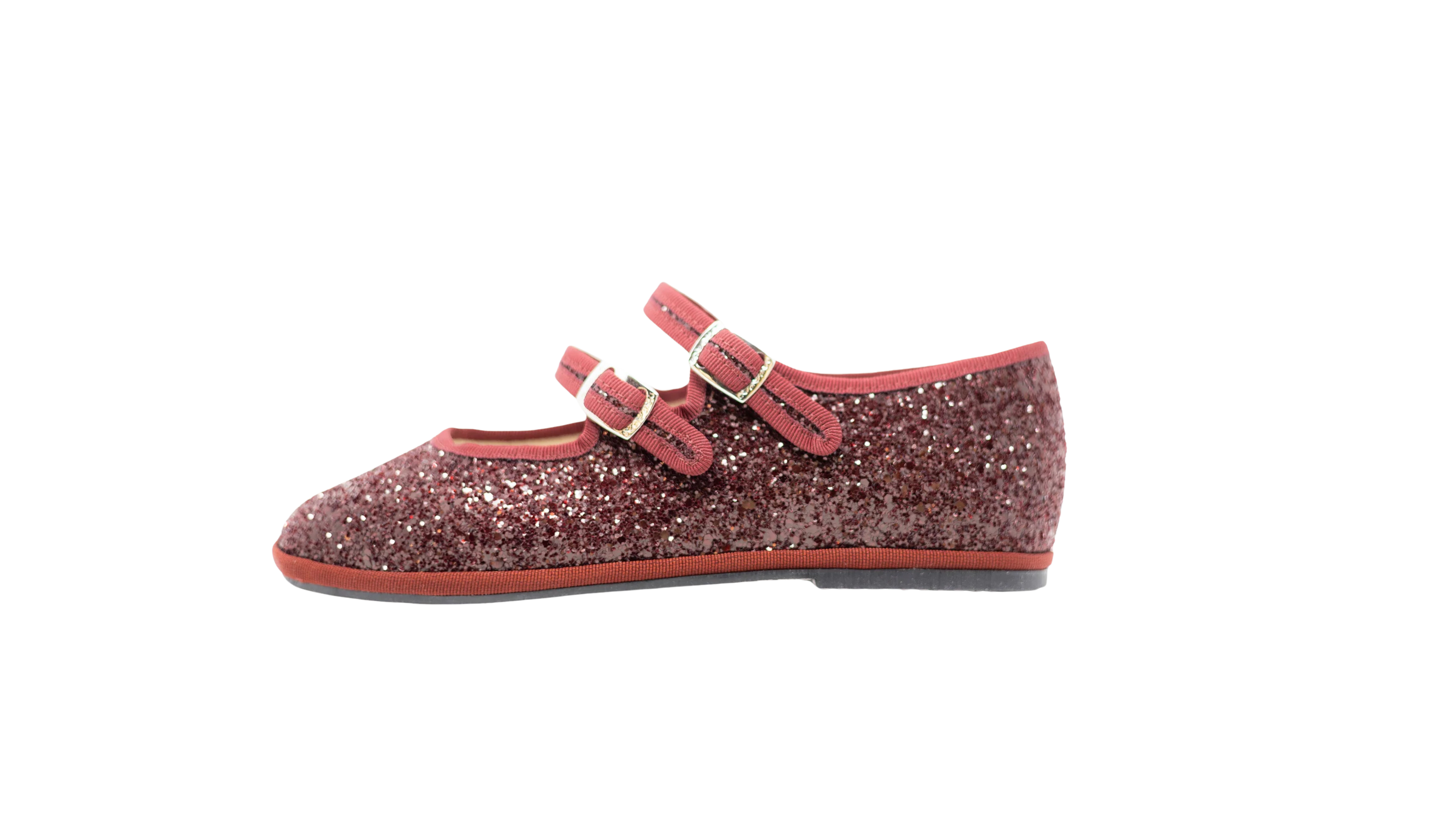 Handcrafted Gondolina Giudecca Mary Jane in burgundy glitter, featuring authentic Venetian design, side view