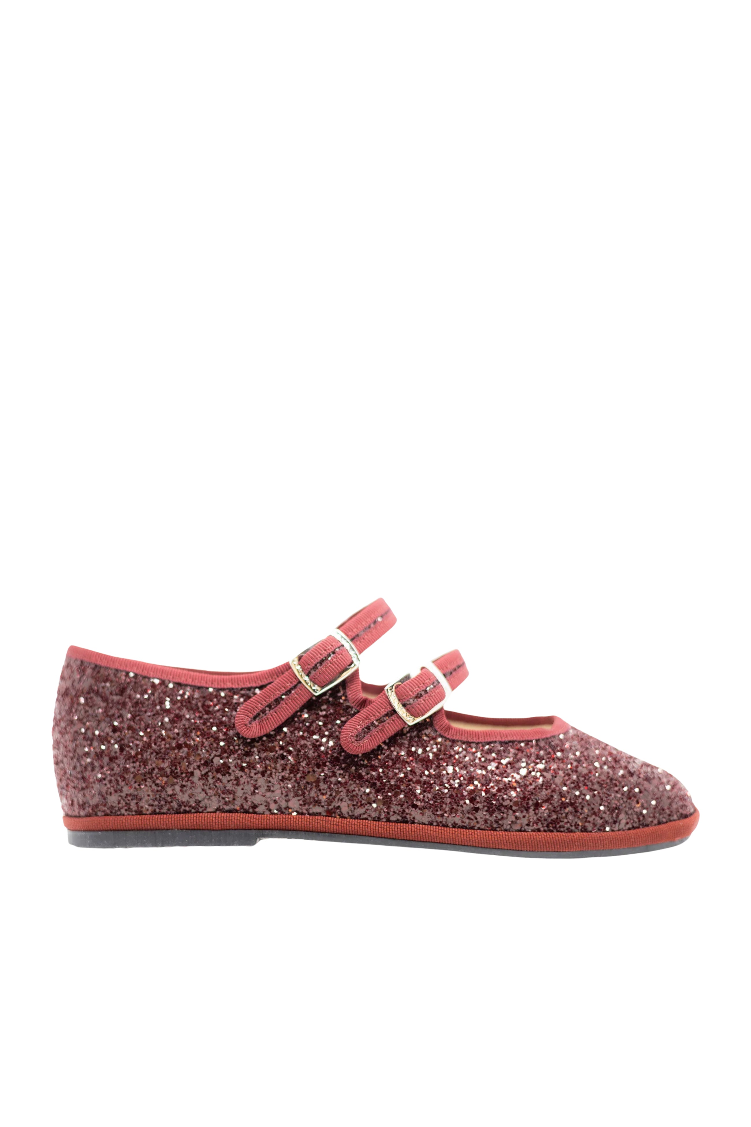 Handcrafted Gondolina Giudecca Mary Jane in burgundy glitter for women, featuring authentic Venetian design, side view