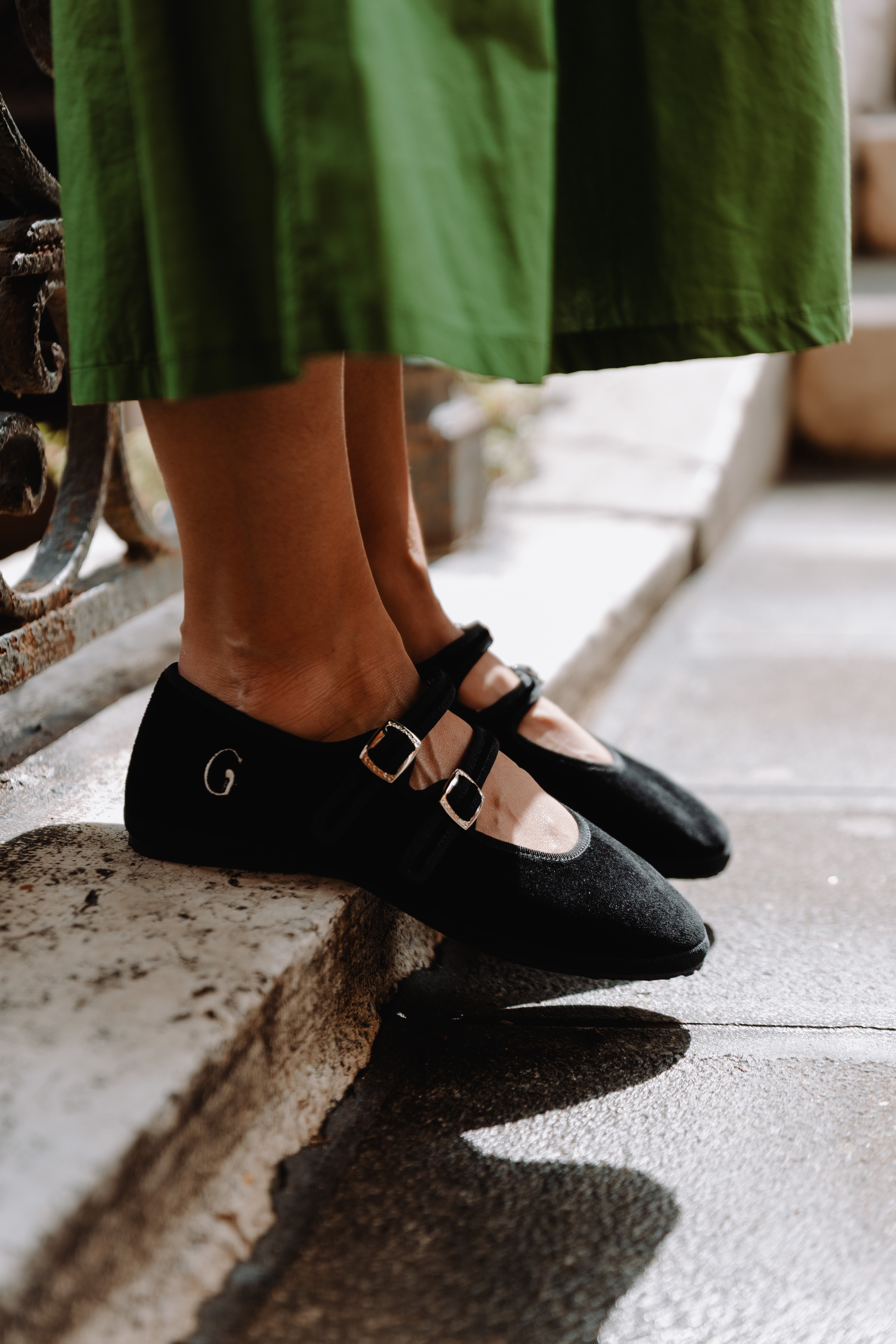 Handcrafted Gondolina Mary Jane in black velvet, Gondola style featuring authentic Venetian design, close-up